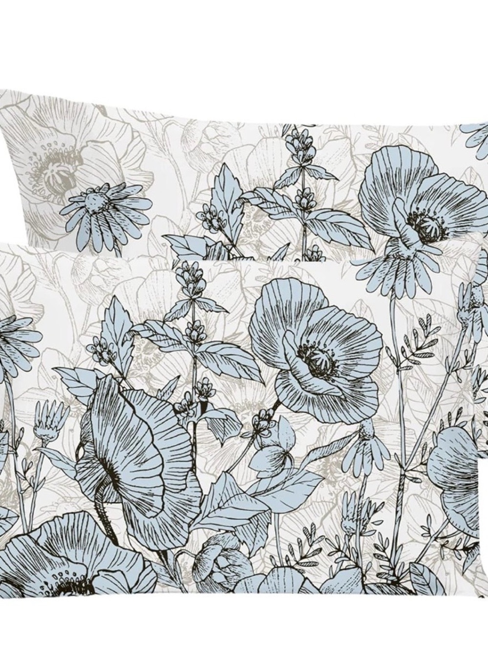 Floral Blue Botanical Cotton Pillowcases - Set of 2